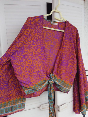 Silk shirt, orange and purple, one size