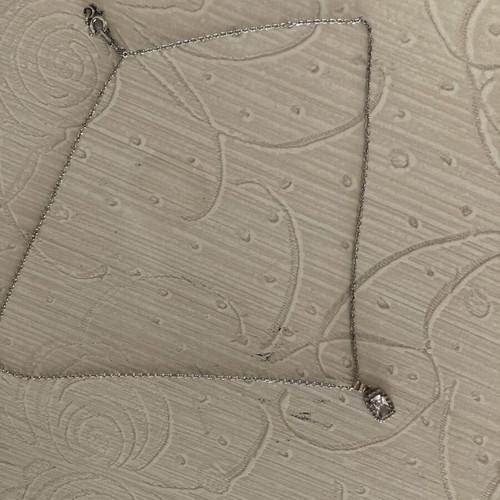 Kostis Jewellery stainless steel necklace with square rosette pendant and white zircon stones like new