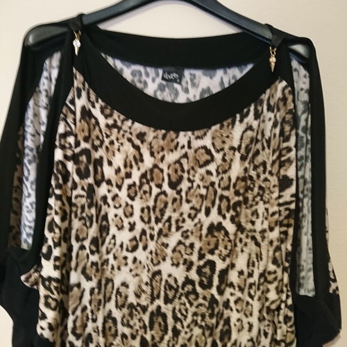 Jumpsuit with Leopard Print Used, Size L, Black and Brown