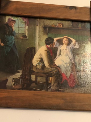 Vintage oil painting romantic scene with wooden frame like new