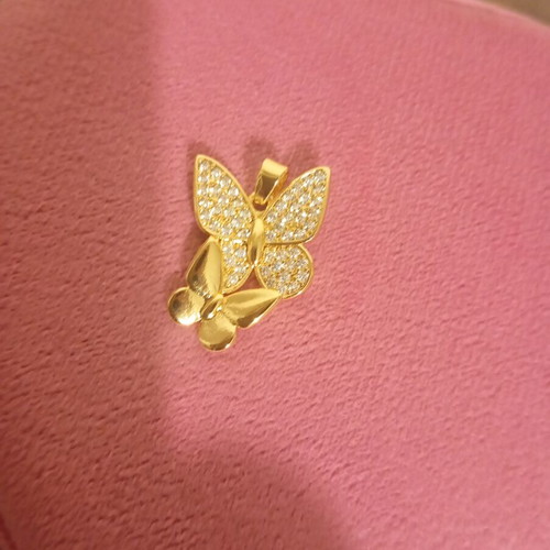 Butterfly pendant necklace like new, gold-plated steel with rhinestones