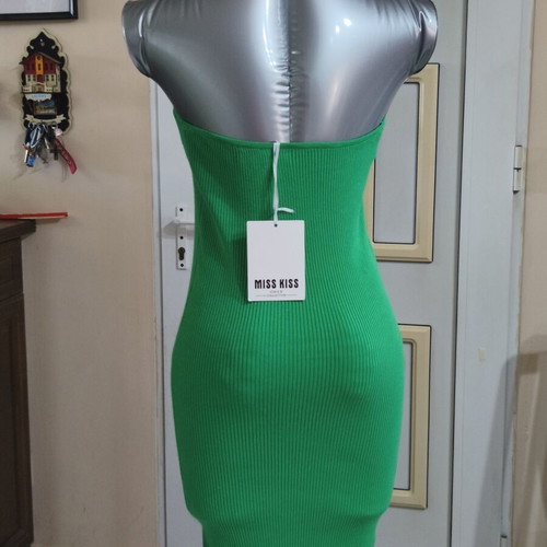 Ribbed Viscose Dress new, fitted, green, size S-M