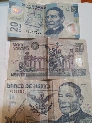 Χαρτονόμισμα Mexico 20 pesos σαν καινούργιο, έτη 2002-2007, 6 τεμάχια συνολικά