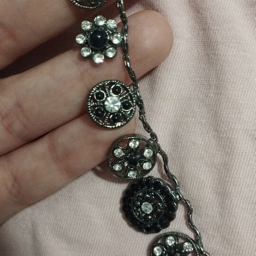 Vintage necklace with rhinestones and black pendants, like new