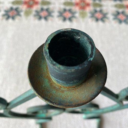 Vintage wrought iron candle holder used, year 1993 with minor oxidations