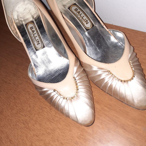 Bridal women's pumps used, beige leather, size 39, 8 cm heel, Ballin
