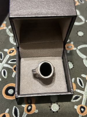 Silver ring 950 with black agate semiprecious stone new