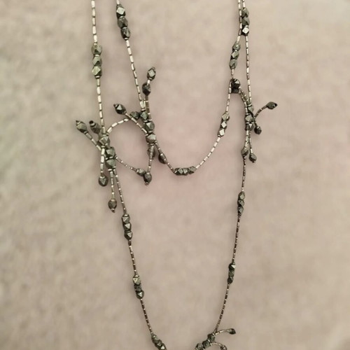 Long necklace like new with metallic beads gray silver