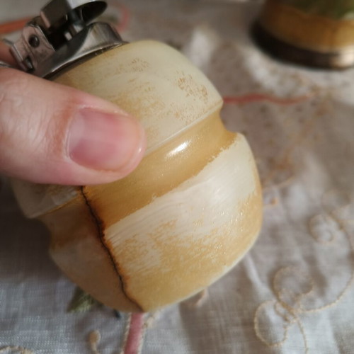 Vintage table lighter made of natural onyx, used