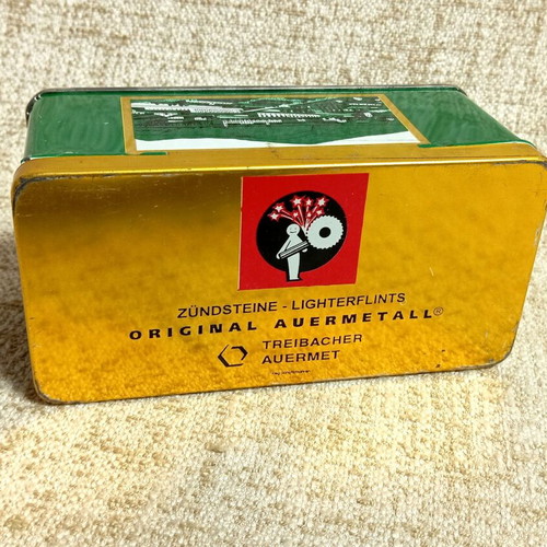 Auermetal litho tin box used lighter flints vintage metal