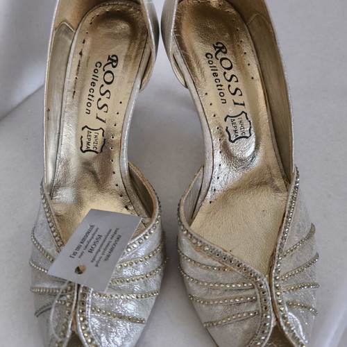 Rossi high heels with genuine Swarovski stones, new, gold and silver