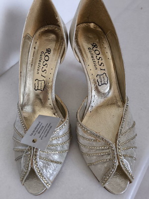 Rossi high heels with genuine Swarovski stones, new, gold and silver