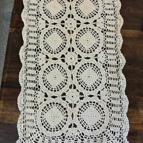 Vintage handmade crochet table runner white, new