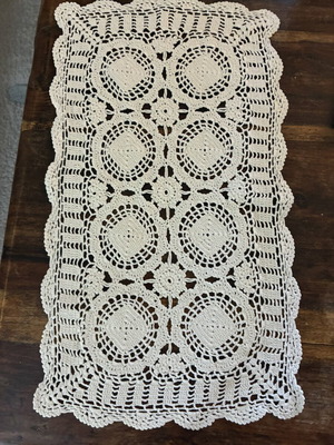 Vintage handmade crochet table runner white, new