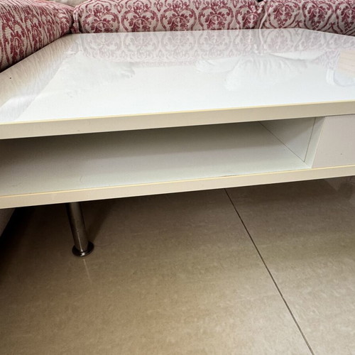 IKEA coffee table lacquered square with drawers and metal legs