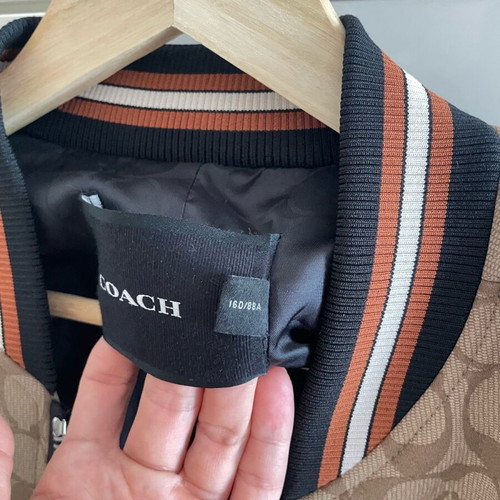 Coach bomber jacket, satin, beige and brown, size M
