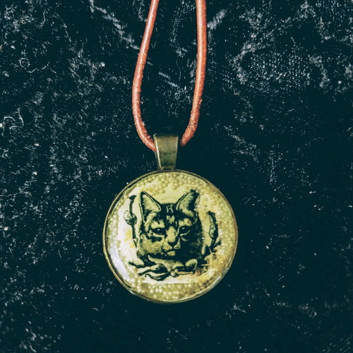 Cat pendant new, brass and epoxy resin jewelry