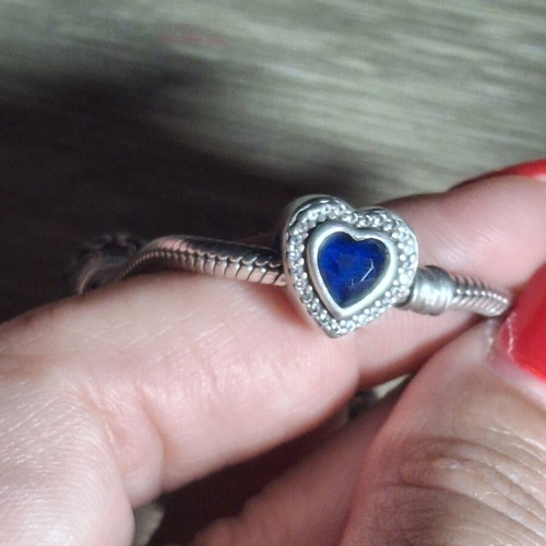 Pandora charm heart with blue crystal and zircon stones