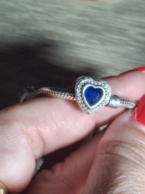 Pandora charm heart with blue crystal and zircon stones