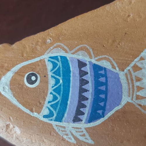Painting on terracotta new, carved by the sea, 10x7 cm