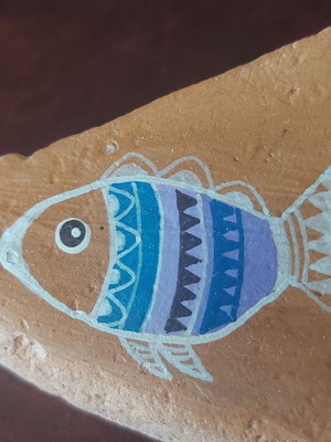 Painting on terracotta new, carved by the sea, 10x7 cm