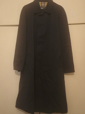 Burberry London Men's Navy Blue Trench Coat with Nova Check Lining like new