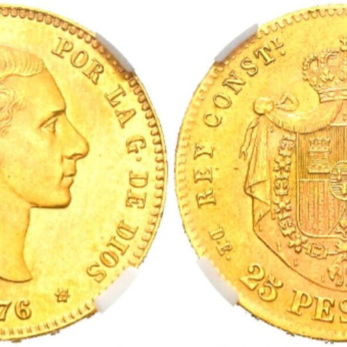 Gold coin 25 pesetas Alfonso XII 1876 like new