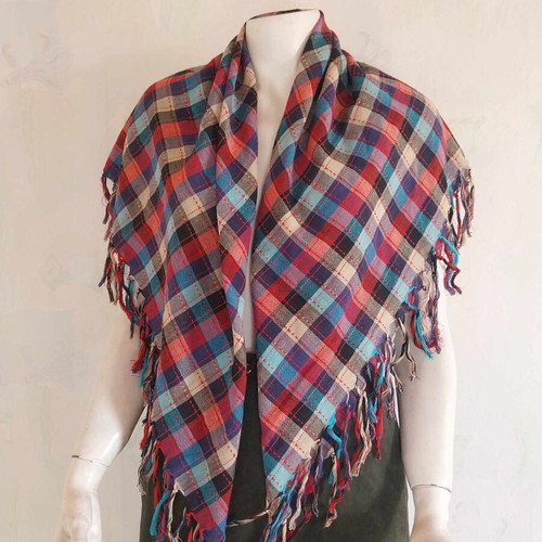 Vintage Jack & Jones scarf square fringed multicolor plaid like new