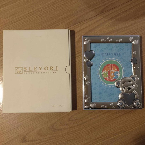 Children's silver photo frame new with blue details Slevori