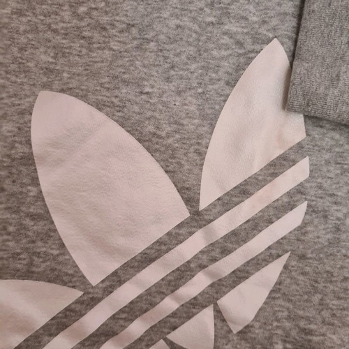 Adidas cropped sweatshirt used, grey, size Large with leather-like prints