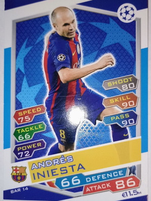 Andrés Iniesta Champions League 2016/17 trading card used