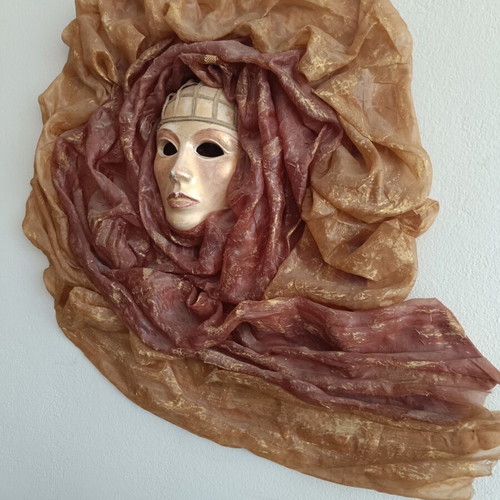 Handmade 3D wall decoration with theatrical mask used