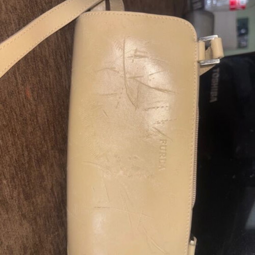 Furla leather shoulder bag used, beige with surface wear