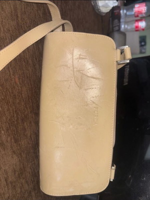Furla leather shoulder bag used, beige with surface wear
