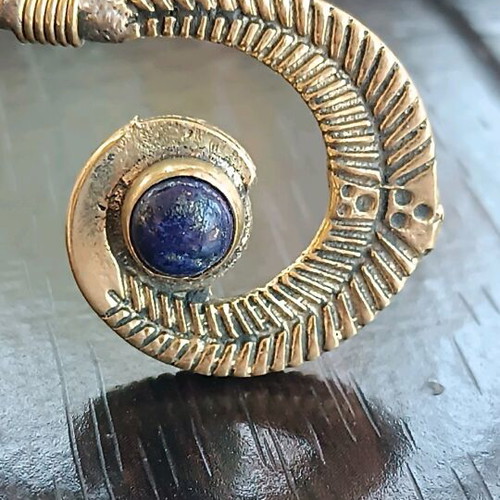 Ethnic brass women's bracelet with lapis lazuli gemstone new