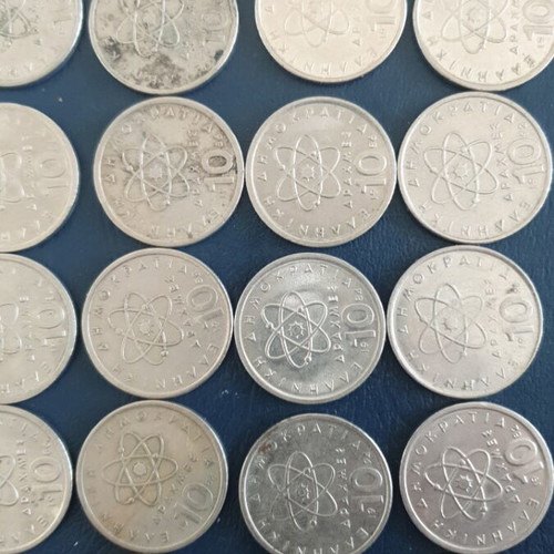 10 Drachma Coins Democritus 1976-2000 Used, Set of 35