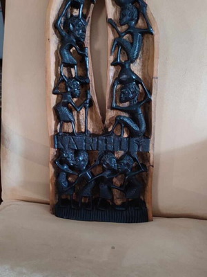 Handmade African Karibu wood carving wall art like new