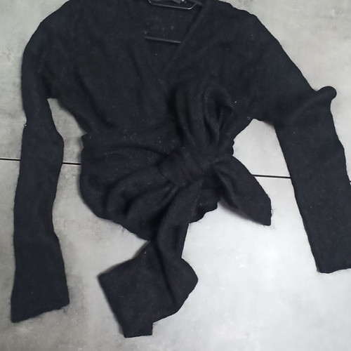 Women's bolero cardigan black wool blend with waist tie like new, size M