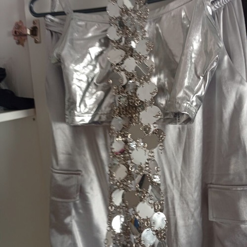 Shein cargo pants and top set like new, silver