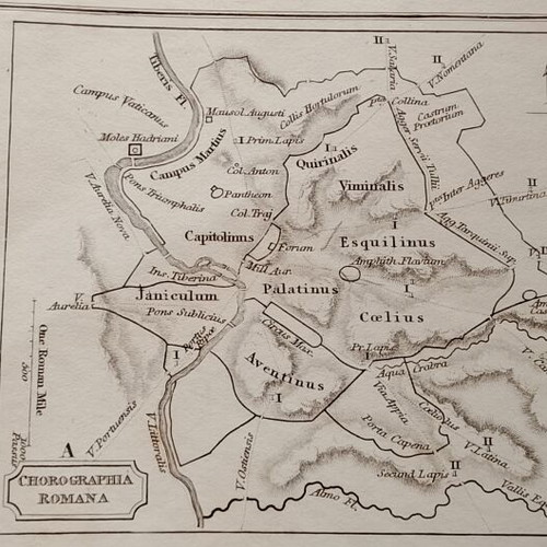 1826 Lithograph Map of Ancient Athens, Rome, Syracuse used, 27x21cm