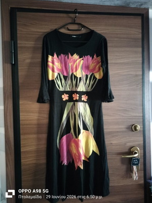 Desigual dress elastic mako fabric like new, black, below knee, size L