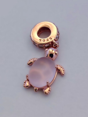 Charm pink sea turtle silver S925 with Murano new