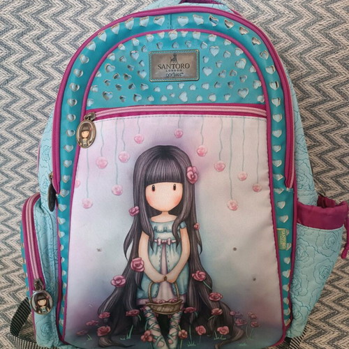 Santoro school backpack used without front flowers