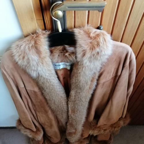 Marco Gianoti women's suede coat with fox fur like new, vintage