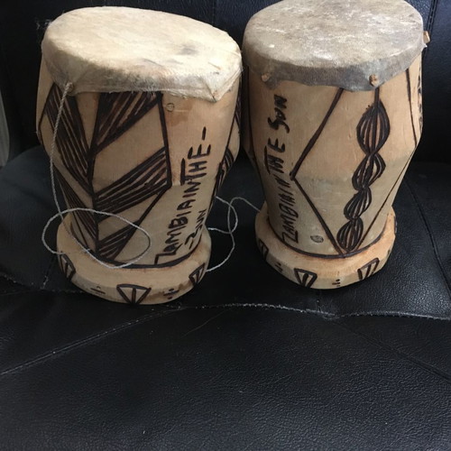 African drums from Zambia 18 cm wooden vintage used