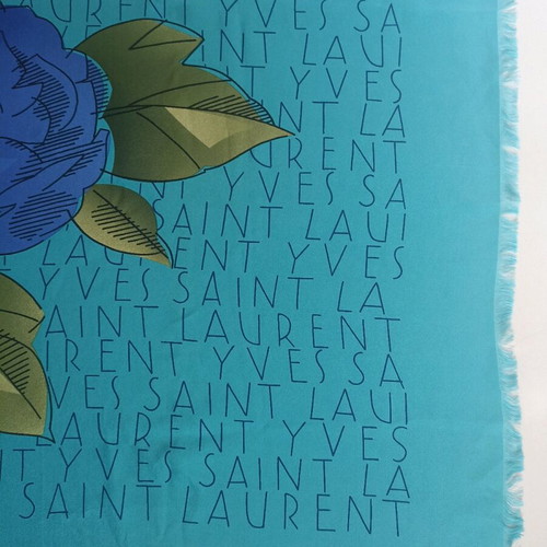 Дамски шал Yves Saint Laurent като ново, син с флорален принт