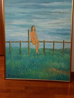 Oil painting on canvas used with girl in the countryside