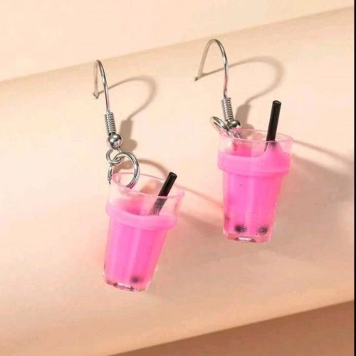 Pink Granita Glass Dangle Earrings new