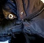  ΚΑΙΝΟΥΡΓΙΟ Μαύρο μπουφάν UNISEX (biker's jacket) με γούνινη κουκούλα (Sz S/L) La Stagione