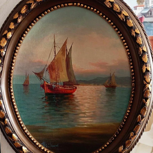 Oval oil painting by Alex Brikman like new with ornate frame